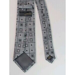 Black Label By Ruffini Italy, Gray Black Silk Necktie Pre-owned